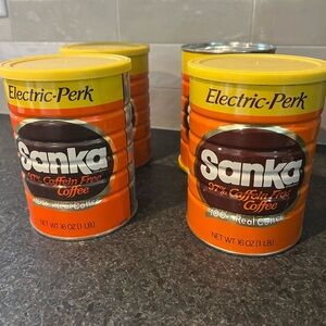 Vintage Lot of 4 Empty Maxwell House Sanka Caffeine-Free Coffee 16oz Cans EMPTY